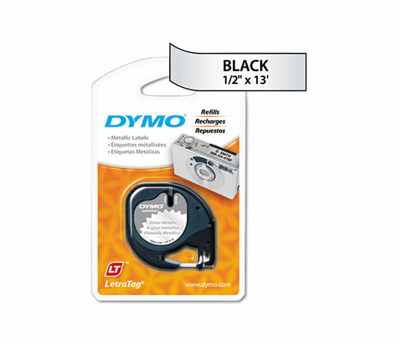 DYM91338 LetraTag Metallic Label Tape Cassette, 1/2in x13ft, Silver By DYMO