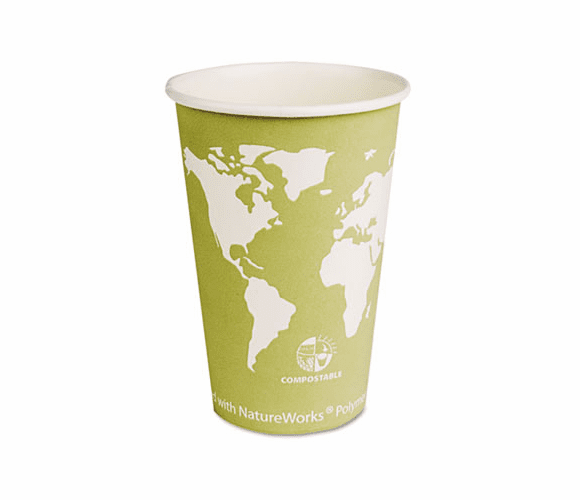 ECOEPBHC16WA World Art Renewable Resource Compostable Hot Cups, 16 oz, Seafoam Green,1000/Ctn By ECO-PRODUCTS,INC.