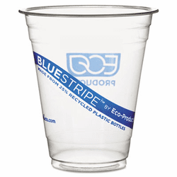ECOEPCR12 BlueStripe Recycled Content Clear Plastic Cold Drink Cups, 12 oz., Clear, 1000/Carton By ECO-PRODUCTS,INC.