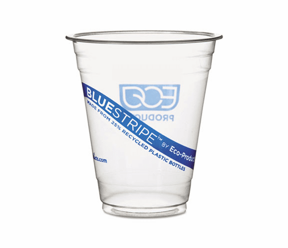 ECOEPCR12 BlueStripe Recycled Content Clear Plastic Cold Drink Cups, 12 oz., Clear, 1000/Carton By ECO-PRODUCTS,INC.