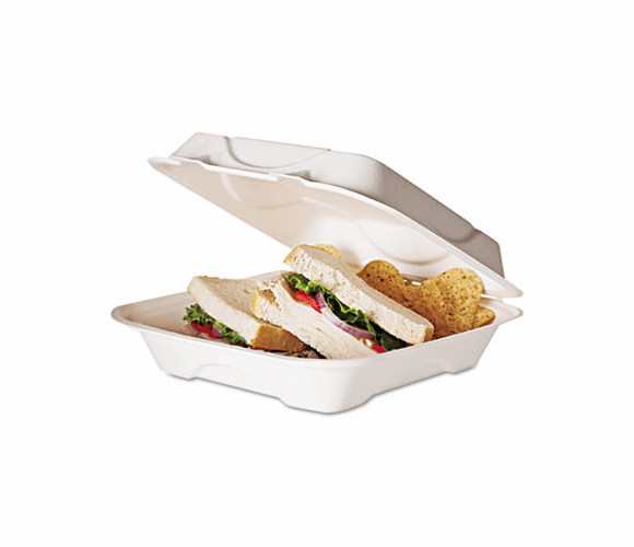 ECOEPHC91 Sugarcane Compostable Clamshell Food Container, 3 x 8 x 8, White, 200/Carton By ECO-PRODUCTS,INC.