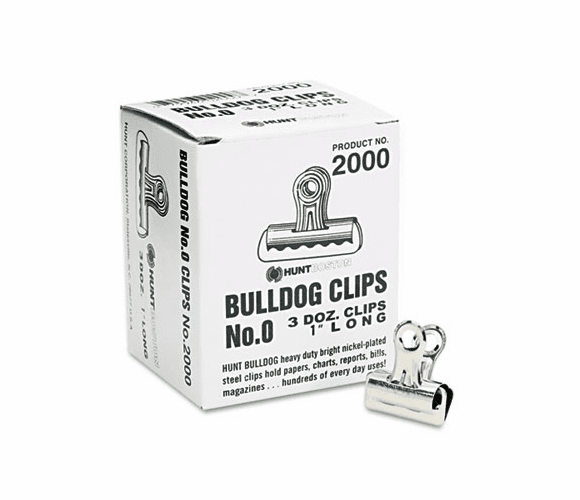 EPI2000 Bulldog Clips, Steel, 5/16" Capacity, 1"w, Nickel-Plated, 36/Box By ELMER'S PRODUCTS, INC.