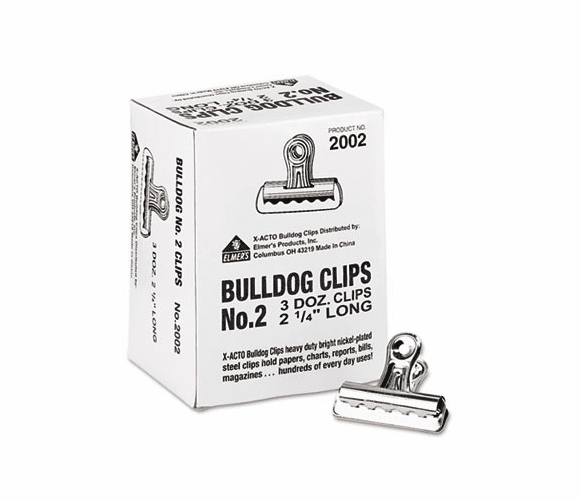 EPI2002 Bulldog Clips, Steel, 1/2" Capacity, 2-1/4"w, Nickel-Plated, 36/Box By ELMER'S PRODUCTS, INC.
