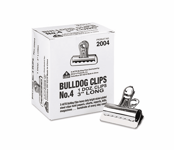 EPI2004 Bulldog Clips, Steel, 1" Capacity, 3"w, Nickel-Plated, 12/Box By ELMER'S PRODUCTS, INC.