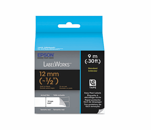 EPSLC4BKP9 LabelWorks Standard LC Tape Cartridge, 1/2", Gold on Black By EPSON AMERICA, INC.