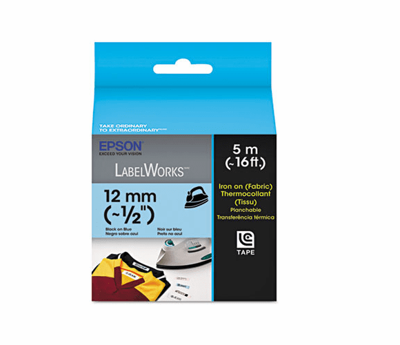 EPSLC4LBQ5 LabelWorks Iron-On Fabric LC Tape Cartridge, 1/2", Black on Blue By EPSON AMERICA, INC.