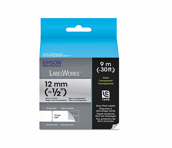 EPSLC4TBN9 LabelWorks Clear LC Tape Cartridge, 1/2", Black on Clear By EPSON AMERICA, INC.