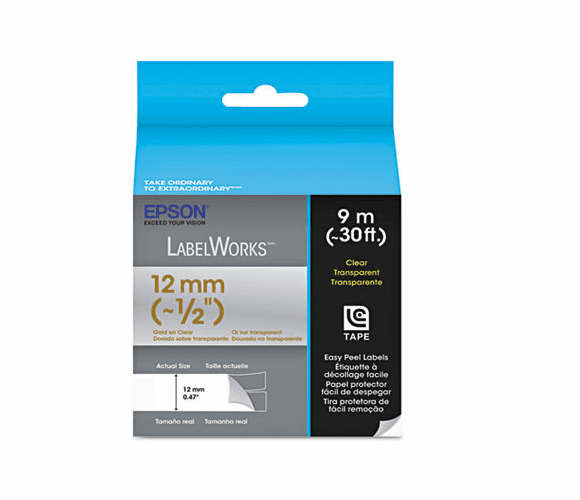 EPSLC4TKN9 LabelWorks Clear LC Tape Cartridge, 1/2", Gold on Clear By EPSON AMERICA, INC.