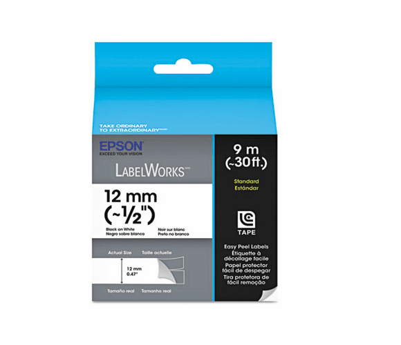 EPSLC4WBN9 LabelWorks Standard LC Tape Cartridge, 1/2", Black on White By EPSON AMERICA, INC.