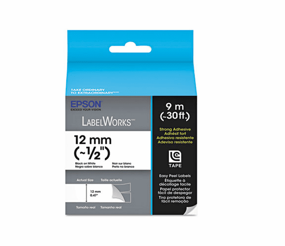 EPSLC4WBW9 LabelWorks Strong Adhesive LC Tape Cartridge, 1/2", Black on White By EPSON AMERICA, INC.