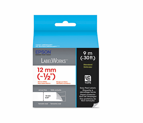 EPSLC4WRN9 LabelWorks Standard LC Tape Cartridge, 1/2", Red on White By EPSON AMERICA, INC.