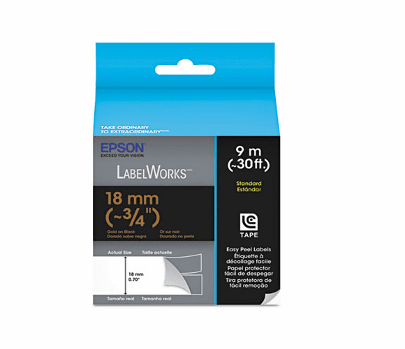 EPSLC5BKP9 LabelWorks Standard LC Tape Cartridge, 3/4", Gold on Black By EPSON AMERICA, INC.