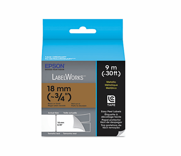 EPSLC5KBM9 LabelWorks Metallic LC Tape Cartridge, 3/4", Black on Gold By EPSON AMERICA, INC.