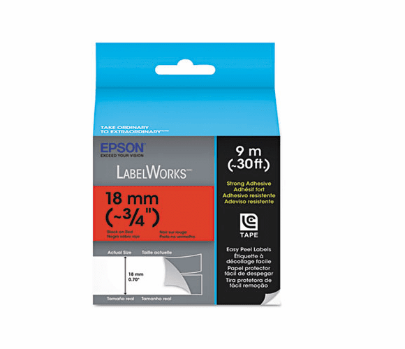 EPSLC5RBW9 LabelWorks Strong Adhesive LC Tape Cartridge, 3/4", Black on Red By EPSON AMERICA, INC.