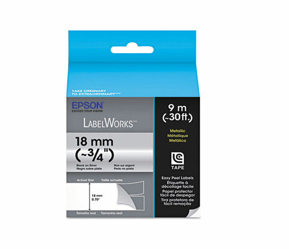 EPSLC5SBM9 LabelWorks Metallic LC Tape Cartridge, 3/4", Black on Silver By EPSON AMERICA, INC.