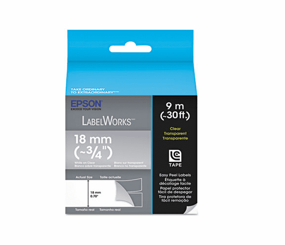 EPSLC5TWN9 LabelWorks Clear LC Tape Cartridge, 3/4", White on Clear By EPSON AMERICA, INC.