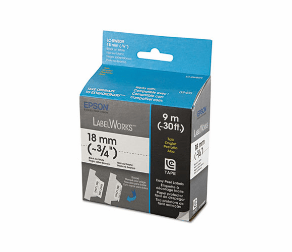 EPSLC5WBD9 LabelWorks Folder Tab LC Tape Cartridge, 3/4", Black on White By EPSON AMERICA, INC.