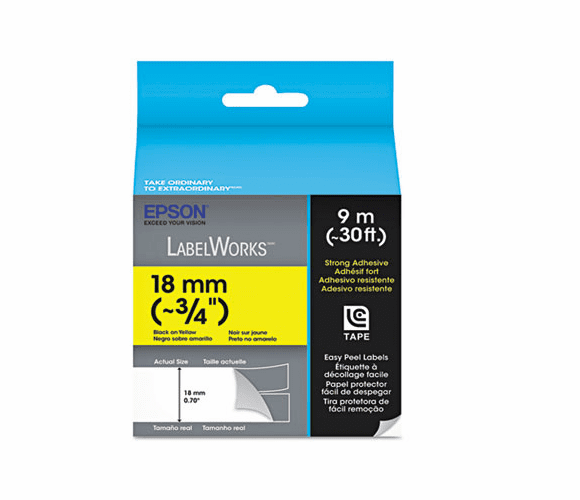 EPSLC5YBW9 LabelWorks Strong Adhesive LC Tape Cartridge, 3/4", Black on Yellow By EPSON AMERICA, INC.