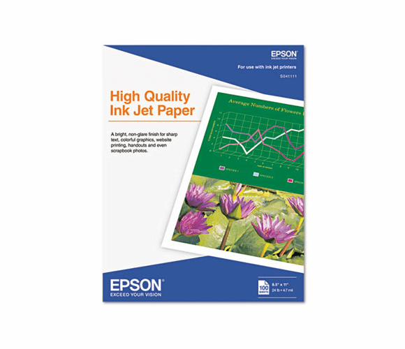 EPSS041111 High Quality Inkjet Paper, Matte, 8-1/2 x 11, 100 Sheets/Pack By EPSON AMERICA, INC.