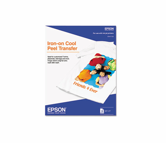 EPSS041153 Iron-On Inkjet Transfer, 8-1/2 x 11, White, 10 Sheets/Pack By EPSON AMERICA, INC.
