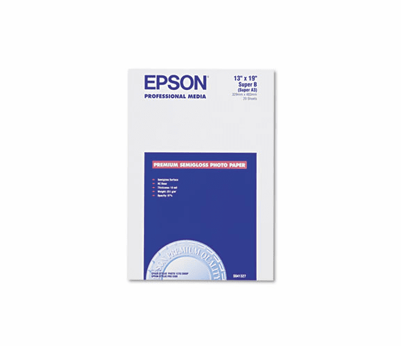 EPSS041327 Premium Photo Paper, 68 lbs., Semi-Gloss, 13 x 19, 20 Sheets/Pack By EPSON AMERICA, INC.