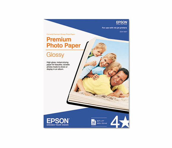 EPSS041667 Premium Photo Paper, 68 lbs., High-Gloss, 8-1/2 x 11, 50 Sheets/Pack By EPSON AMERICA, INC.