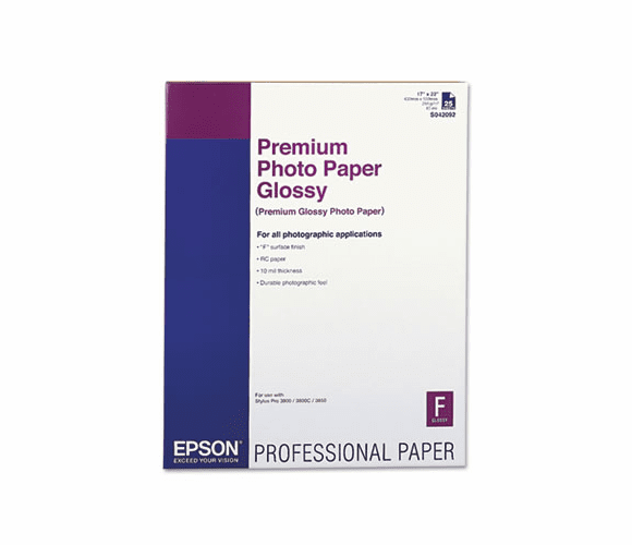 EPSS042092 Premium Photo Paper, 68 lbs., High-Gloss, 17 x 22, 25 Sheets/Pack By EPSON AMERICA, INC.