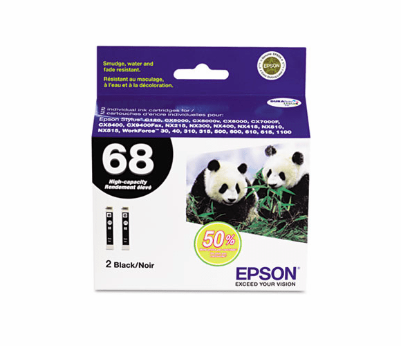 EPST068120D2 T068120D2 High-Yield Ink, 2/Pack, Black By EPSON AMERICA, INC.