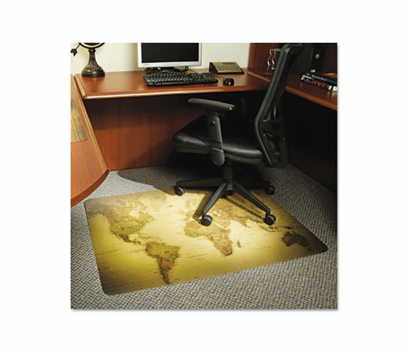 ESR118690 World Map 48x36 Rectangle Chair Mat, Design Series for Carpet up to 3/4" By E.S. ROBBINS