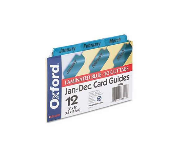ESS03513 Laminated Index Card Guides, Monthly, 1/3 Tab, Manila, 3 x 5, 12/Set By ESSELTE PENDAFLEX CORP.