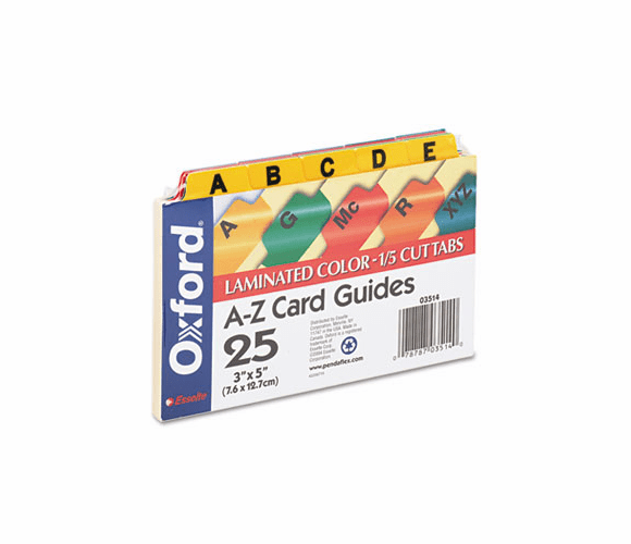 ESS03514 Laminated Index Card Guides, Alpha, 1/5 Tab, Manila, 3 x 5, 25/Set By ESSELTE PENDAFLEX CORP.