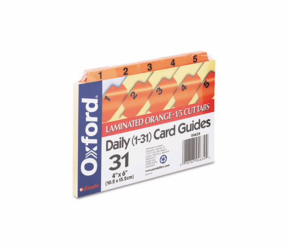 ESS04634 Laminated Index Card Guides, Daily, 1/5 Tab, Manila, 4 x 6, 31/Set By ESSELTE PENDAFLEX CORP.