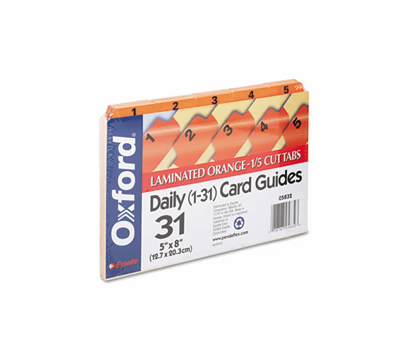 ESS05832 Laminated Index Card Guides, Daily, 1/5 Tab, Manila, 5 x 8, 31/Set By ESSELTE PENDAFLEX CORP.