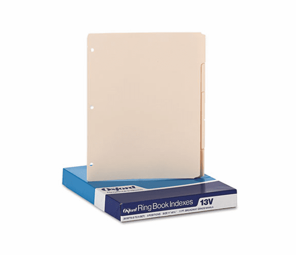 ESS13V Three-Hole Punched Index for Binder, 1/5 Cut, 5-Tab, Manila, 100/Box By ESSELTE PENDAFLEX CORP.