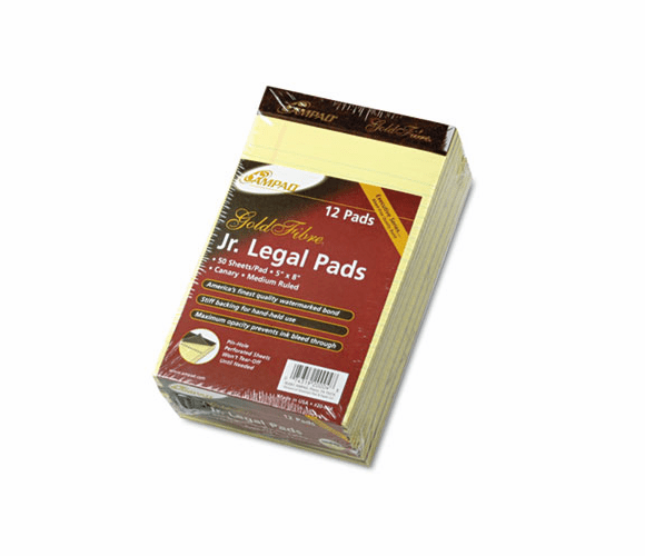ESS20004 Gold Fibre Writing Pads, Jr. Legal Rule,5 x 8, Canary, 50-Sheet Pads/Pack, Dozen By AMPAD/DIV. OF AMERCN PD&PPR