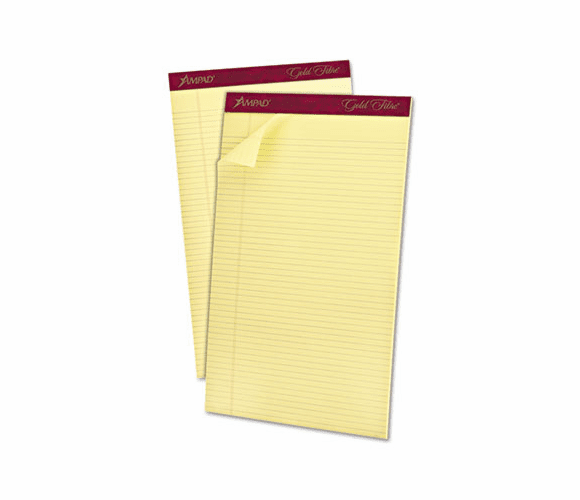 ESS20034 Gold Fibre Pads, Narrow/Margin Rule, Legal, Canary, 50-Sheet Pads/Pack, Dozen By AMPAD/DIV. OF AMERCN PD&PPR