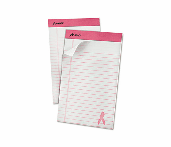ESS20078 Breast Cancer Awareness Pads, Lgl/Wide Rule, 5 x 8, Pink, 6 50-Sheet Pads/Pack By AMPAD/DIV. OF AMERCN PD&PPR