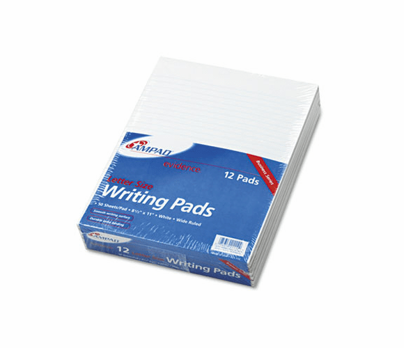 ESS21112 Evidence Glue Top Ruled Pads, Wide Rule, Ltr, White, 50-Sheet Pads/Pack, Dozen By AMPAD/DIV. OF AMERCN PD&PPR