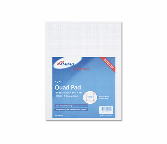 ESS22002 20lb Quadrille Pad w/5 Squares/Inch, Letter, White, 1 50-Sheet Pad By AMPAD/DIV. OF AMERCN PD&PPR