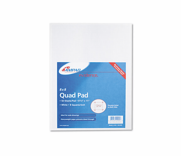 ESS22005 20lb Quadrille Pad w/8 Squares/inch, Letter, White, 50 Sheets/Pad By AMPAD/DIV. OF AMERCN PD&PPR