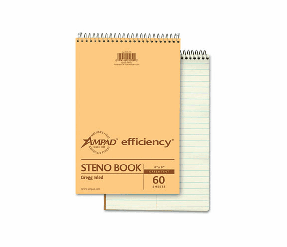 ESS25270 Spiral Steno Book, Gregg Rule, 6 x 9, Green Tint, 60 Sheets By AMPAD/DIV. OF AMERCN PD&PPR