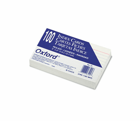 ESS31 Ruled Index Cards, 3 x 5, White, 100/Pack By ESSELTE PENDAFLEX CORP.
