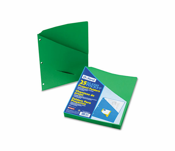 ESS32925 Essentials Slash Pocket Project Folders, Jacket, Letter, Green, 25/Pack By ESSELTE PENDAFLEX CORP.