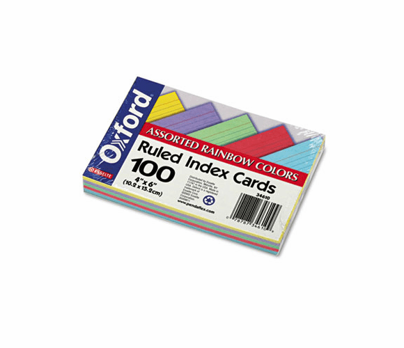 ESS34610 Ruled Index Cards, 4 x 6, Blue/Violet/Canary/Green/Cherry, 100/Pack By ESSELTE PENDAFLEX CORP.