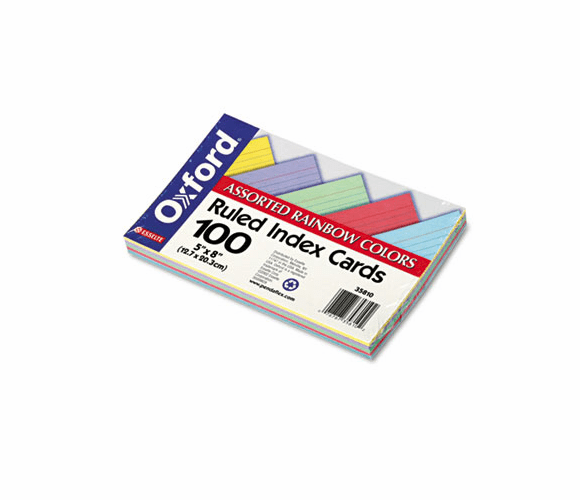 ESS35810 Ruled Index Cards, 5 x 8, Blue/Violet/Canary/Green/Cherry, 100/Pack By ESSELTE PENDAFLEX CORP.