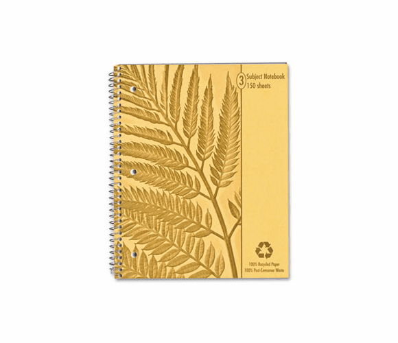 ESS40104 Envirotec 3-Subject Notebook, College/Med Rule, 8-7/8 x 11, WE, 100 Sheets By AMPAD/DIV. OF AMERCN PD&PPR