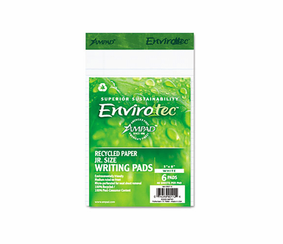 ESS40112 Envirotech Recycled Notebook, Wide Rule, 5 x 8, WE, 6 40-Sheet Pads/Pack By AMPAD/DIV. OF AMERCN PD&PPR