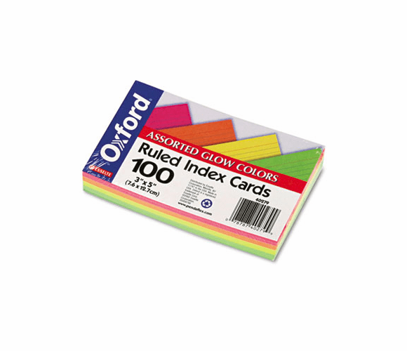 ESS40279 Ruled Index Cards, 3 x 5, Glow Green/Yellow, Orange/Pink, 100/Pack By ESSELTE PENDAFLEX CORP.
