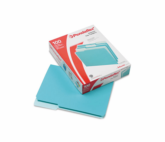 ESS421013AQU Interior File Folders, 1/3 Cut Top Tab, Letter, Aqua, 100/Box By ESSELTE PENDAFLEX CORP.