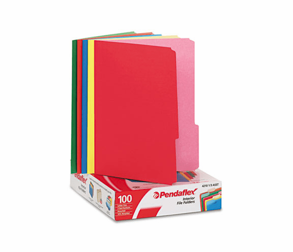 ESS421013ASST Interior File Folders, 1/3 Cut Top Tab, Letter, Bright Assortment, 100/Box By ESSELTE PENDAFLEX CORP.